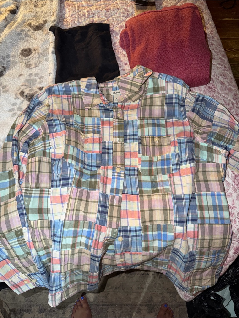LL BEAN woman Plaid Button-Down Shirt - Pastel Multi - Picture 1 of 3